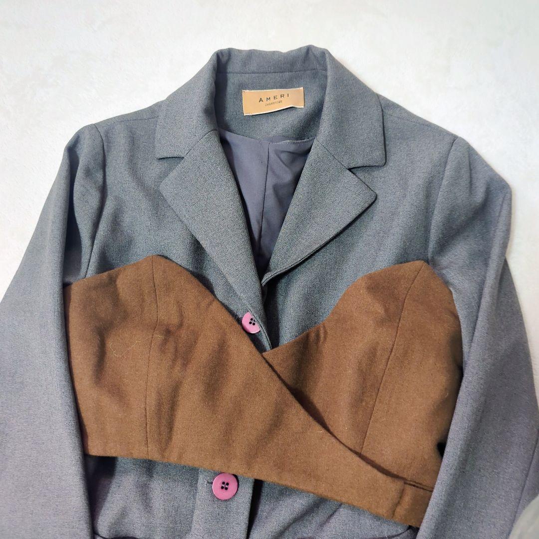【AMERI アメリ】ビスチェセット ジャケットドレス グレー Mサイズ