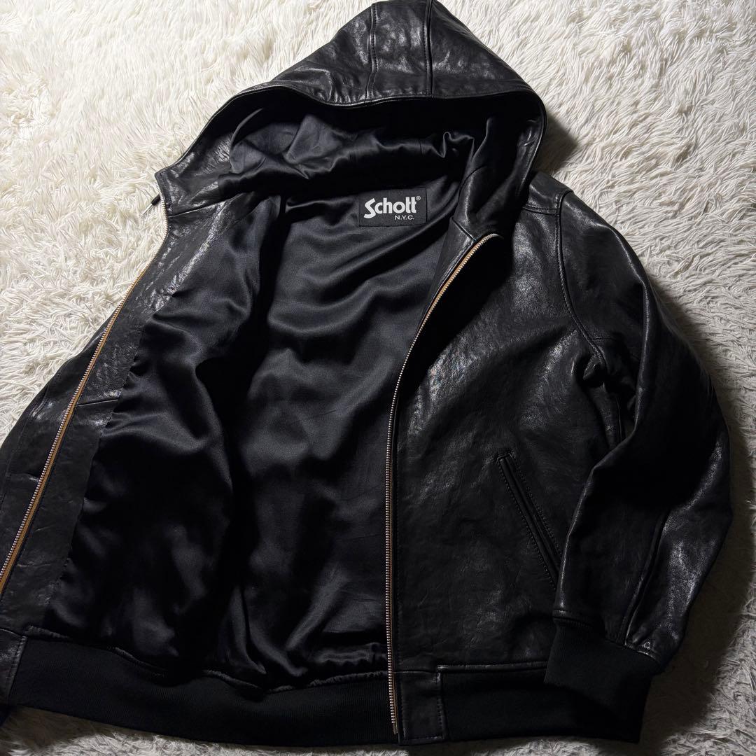 極美品■Schott ラムレザー ジャケット パーカー 羊革　ラムレザー 38