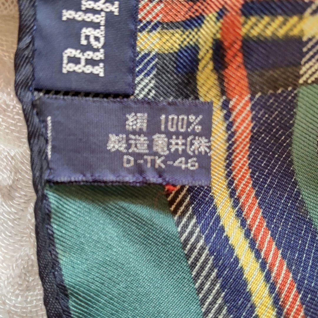 美品　Ralph Lauren　シルクスカーフ 大判 総柄 花柄チェック　亀井