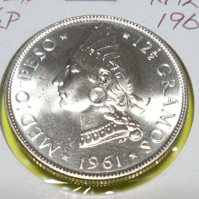 旧貨幣 ドミニカ共和国銀貨1/2ペソ(1961年)KM21 銀品位900