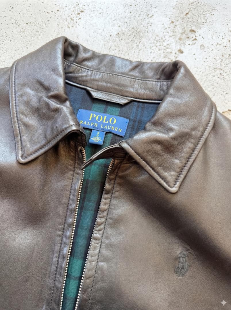 90s ラルフローレン S ブラック スイングトップ 短丈 ムレザー