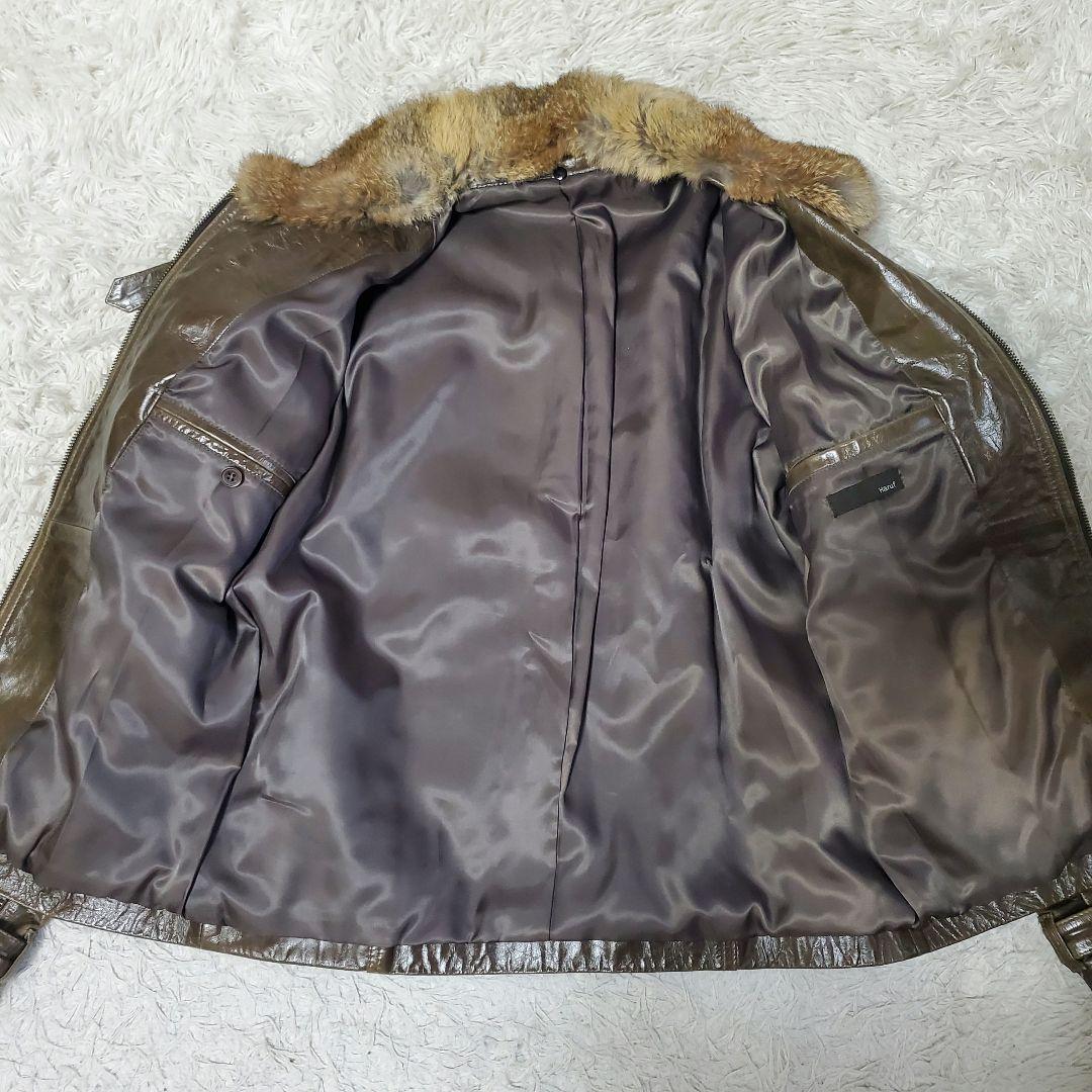 極美品 希少色 Haruf 馬革 襟ボア ライダース シングル L カーキ
