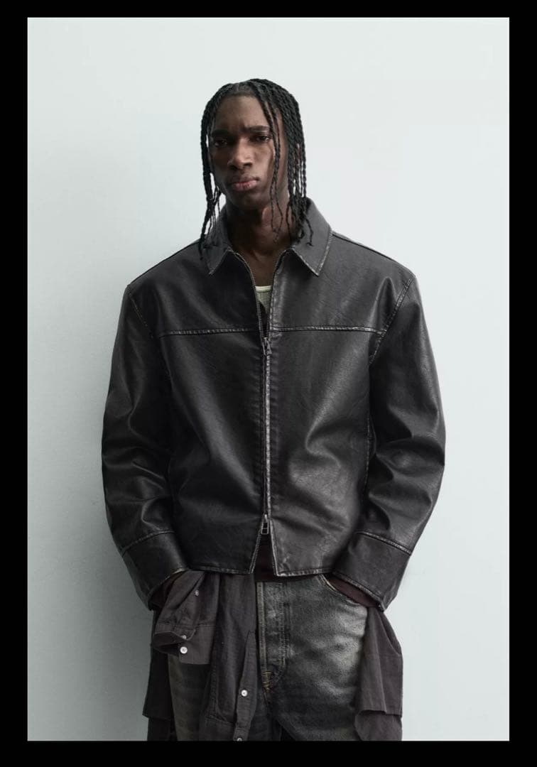 ZARA ウォッシュドフェイクレザージャケット　S