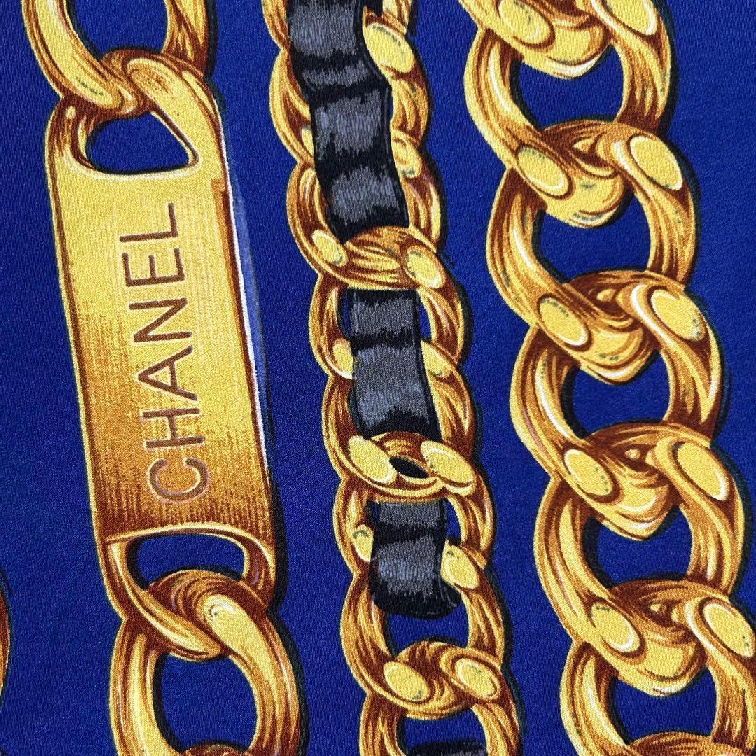 チ*ボ様 71631 CHANEL シルク スカーフ　チェーン柄　ブルー