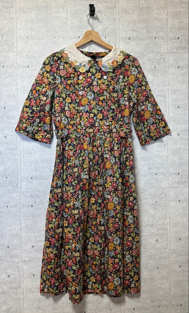 Jane Marple 花柄ワンピース　刺繍　半袖　ヴィンテージ