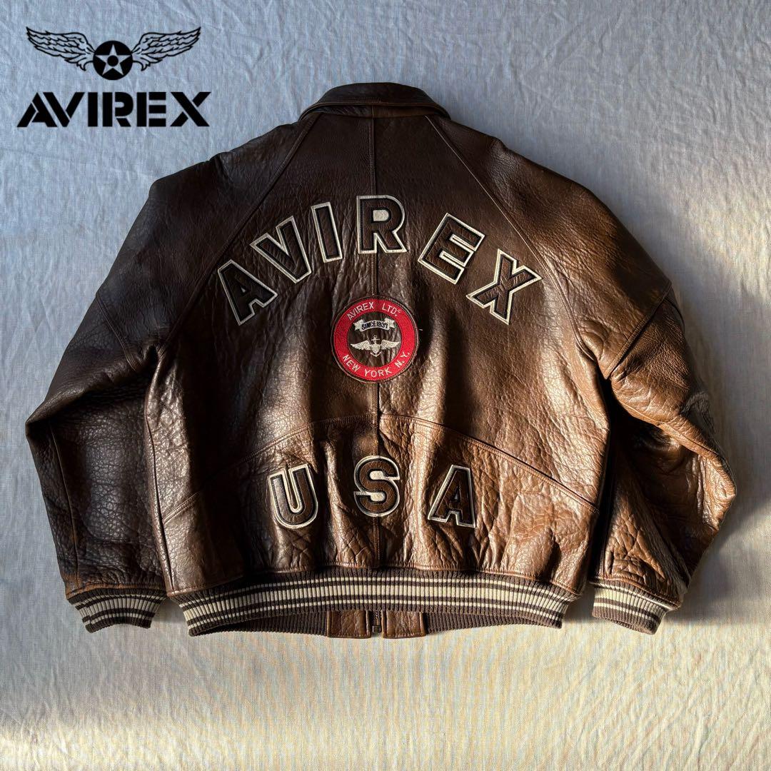 AVIREX アヴィレックス アーチロゴ 襟付き オールレザー スタジャン XL