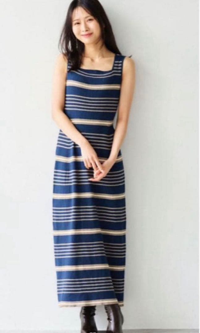 Aimeine ボーダーカーデ×ニットワンピセット
