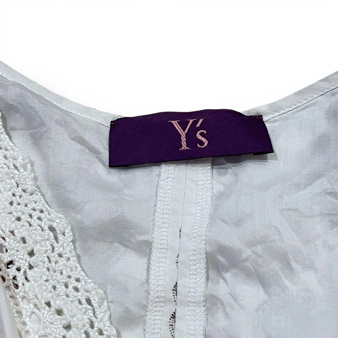 Y's ワイズ　ノースリーブワンピース ロング　総柄　リボン　レース　ホワイト