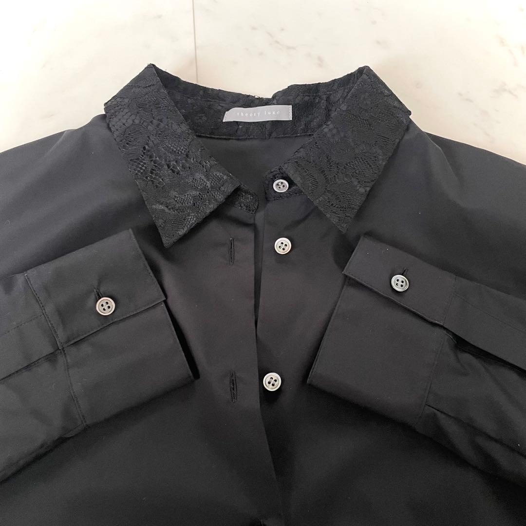 24SS✨極美品✨セオリーリュクス レース使い オーバーサイズ シャツ ブラック