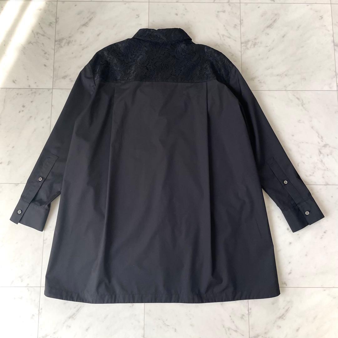 24SS✨極美品✨セオリーリュクス レース使い オーバーサイズ シャツ ブラック