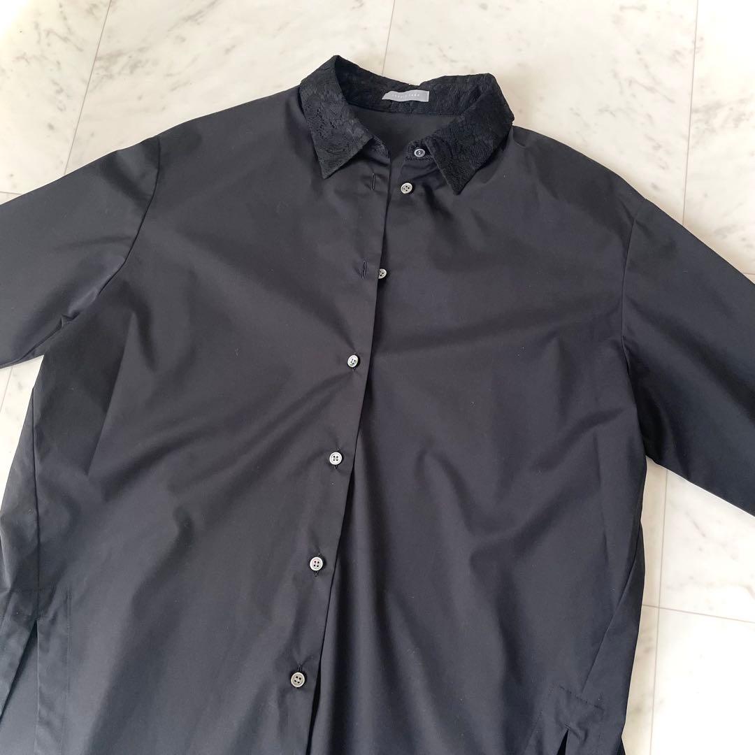 24SS✨極美品✨セオリーリュクス レース使い オーバーサイズ シャツ ブラック