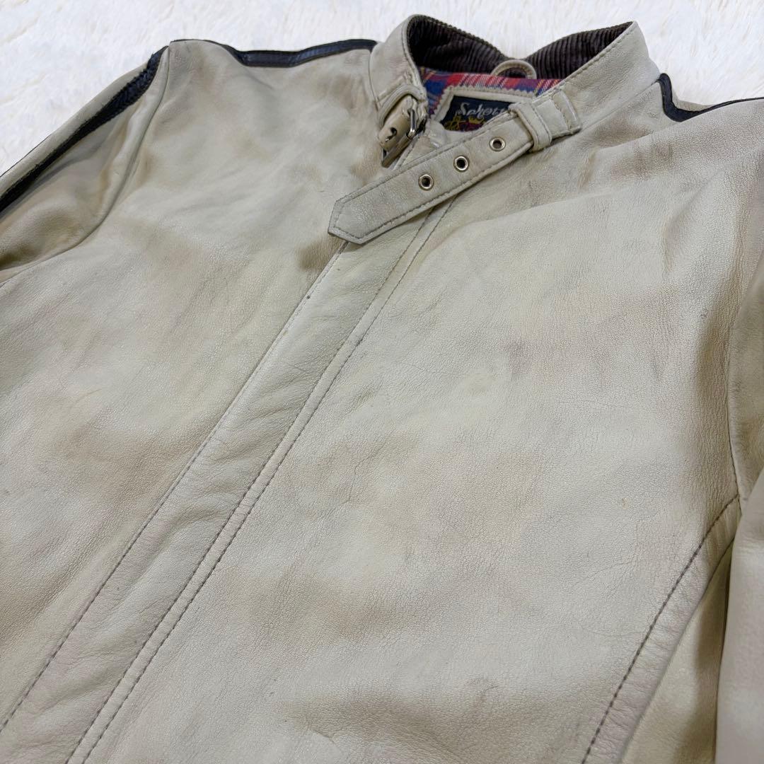 ショット クラシックレーサー シングルライダース ジャケット 牛革 ホワイト M