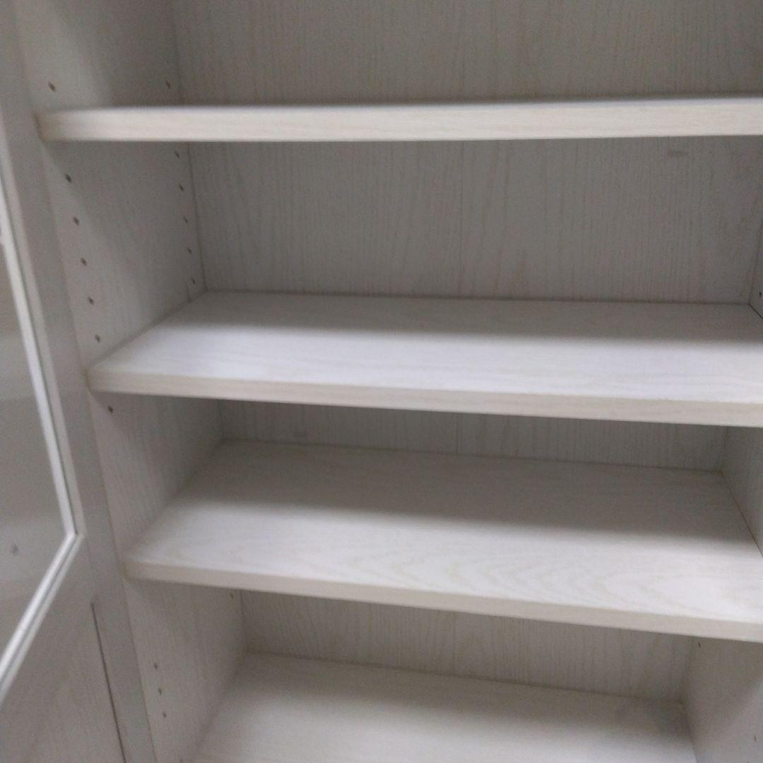 ホワイト木製食器棚 ガラス扉 4段