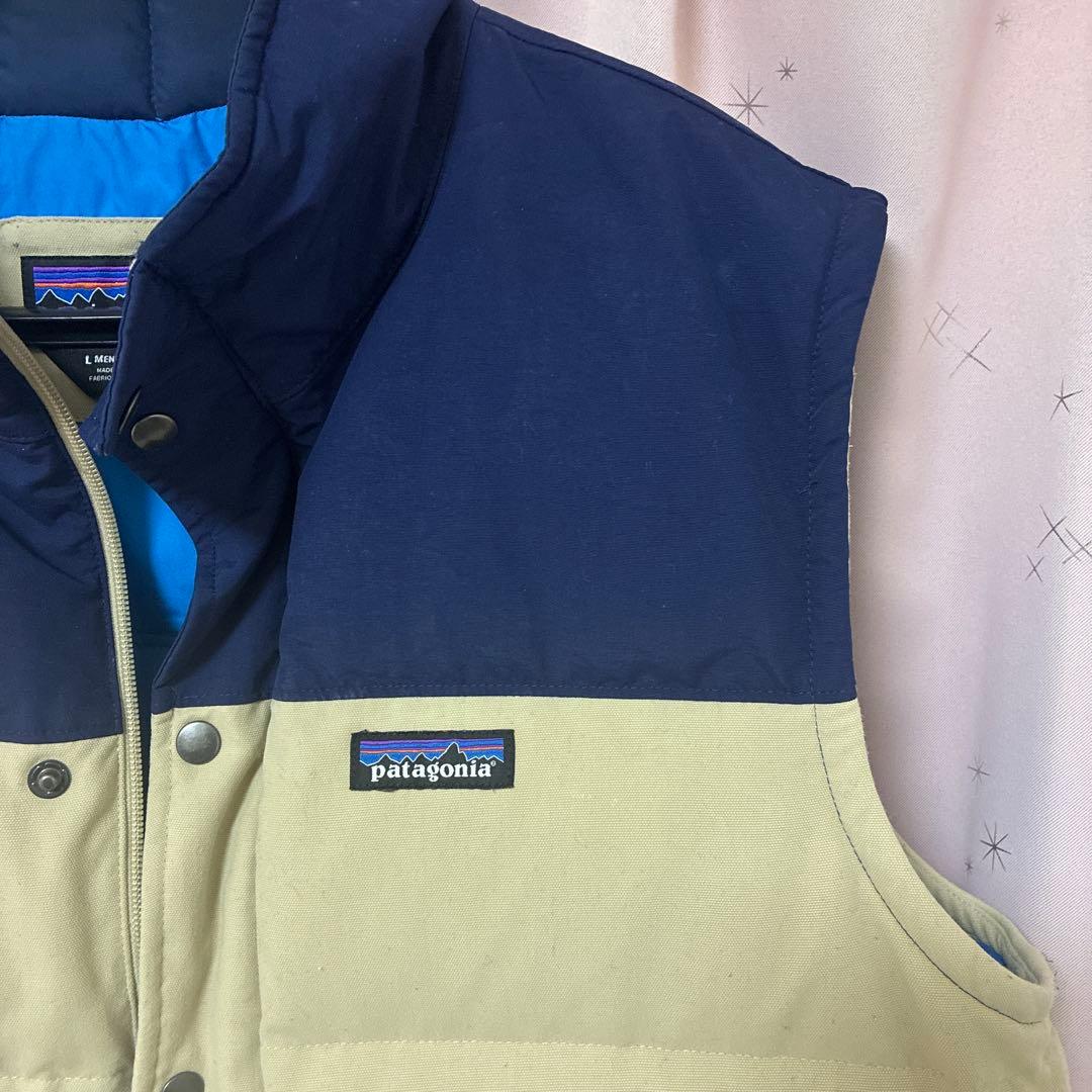 patagonia ダウンベスト Lサイズ ネイビー/ベージュ