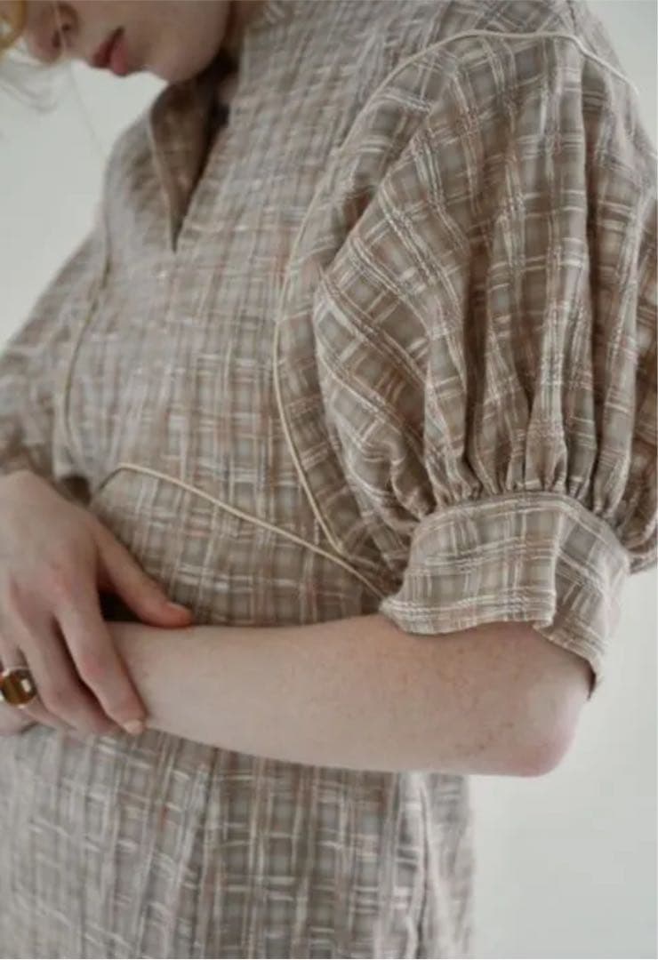 ワンピース CLANE SEE-THROUGH CHECK ARM OP