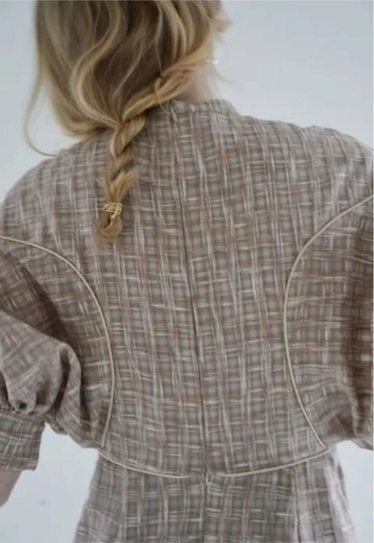 ワンピース CLANE SEE-THROUGH CHECK ARM OP