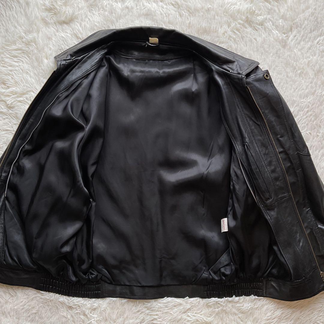 美品✨90's レザージャケット　本革　ボンバー　ブラック　襟付 大きい　XL