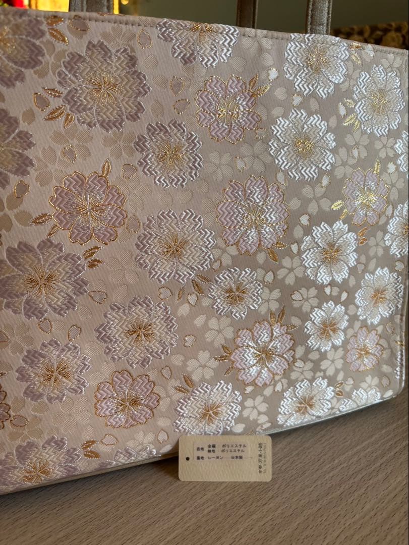 花柄刺繍 ベージュ 和装用バッグ