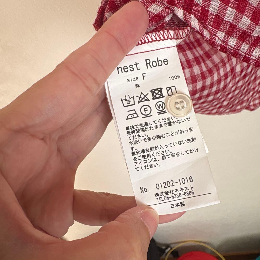 ネストローブ　羽織り　赤　ギンガムチェックシャツ