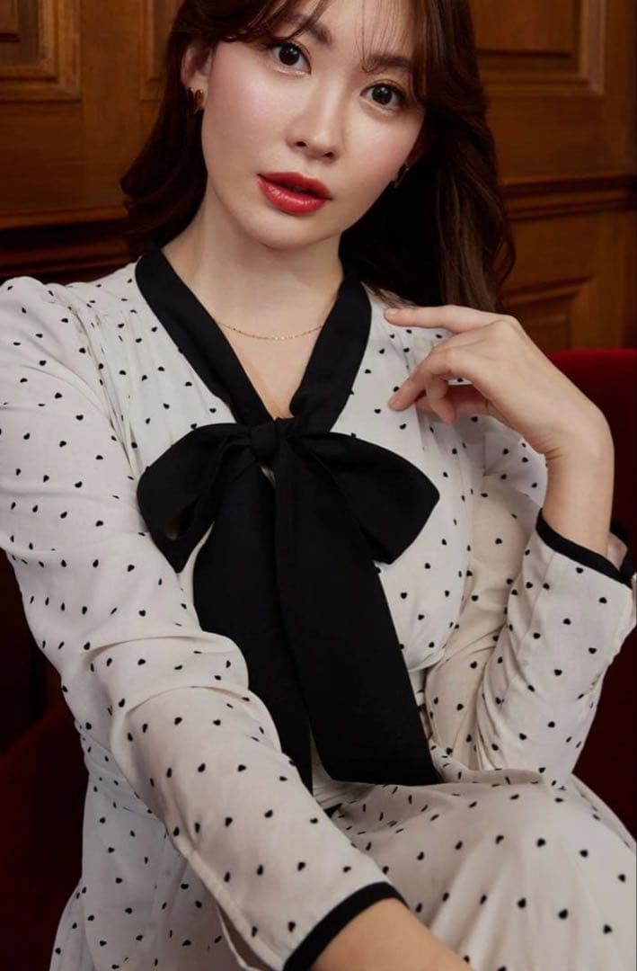 ワンピース Heart Dot Bow Tie Chiffon Dress