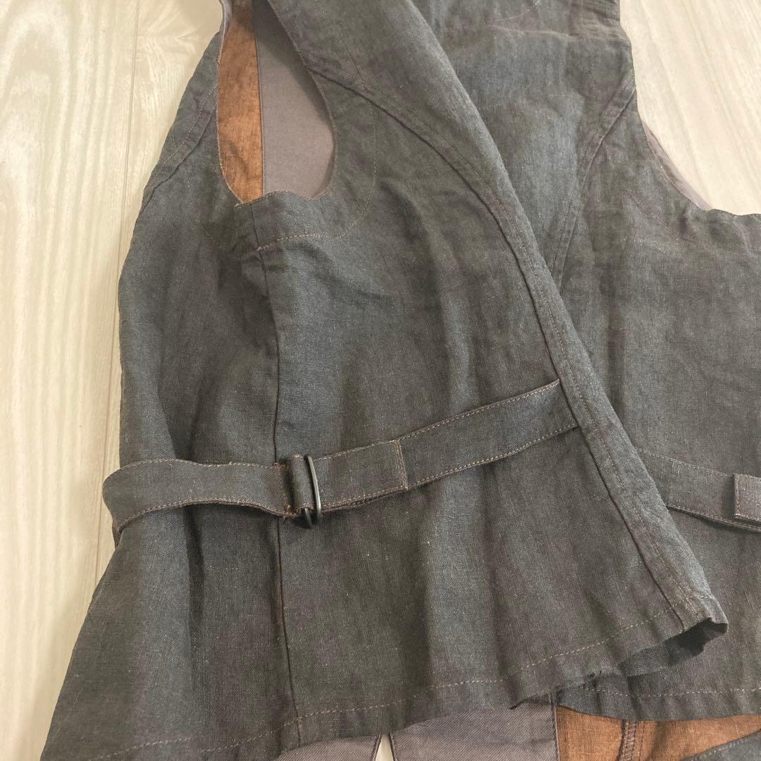nest Robe リネン100%ダークグレー スリーブレスベスト//美品