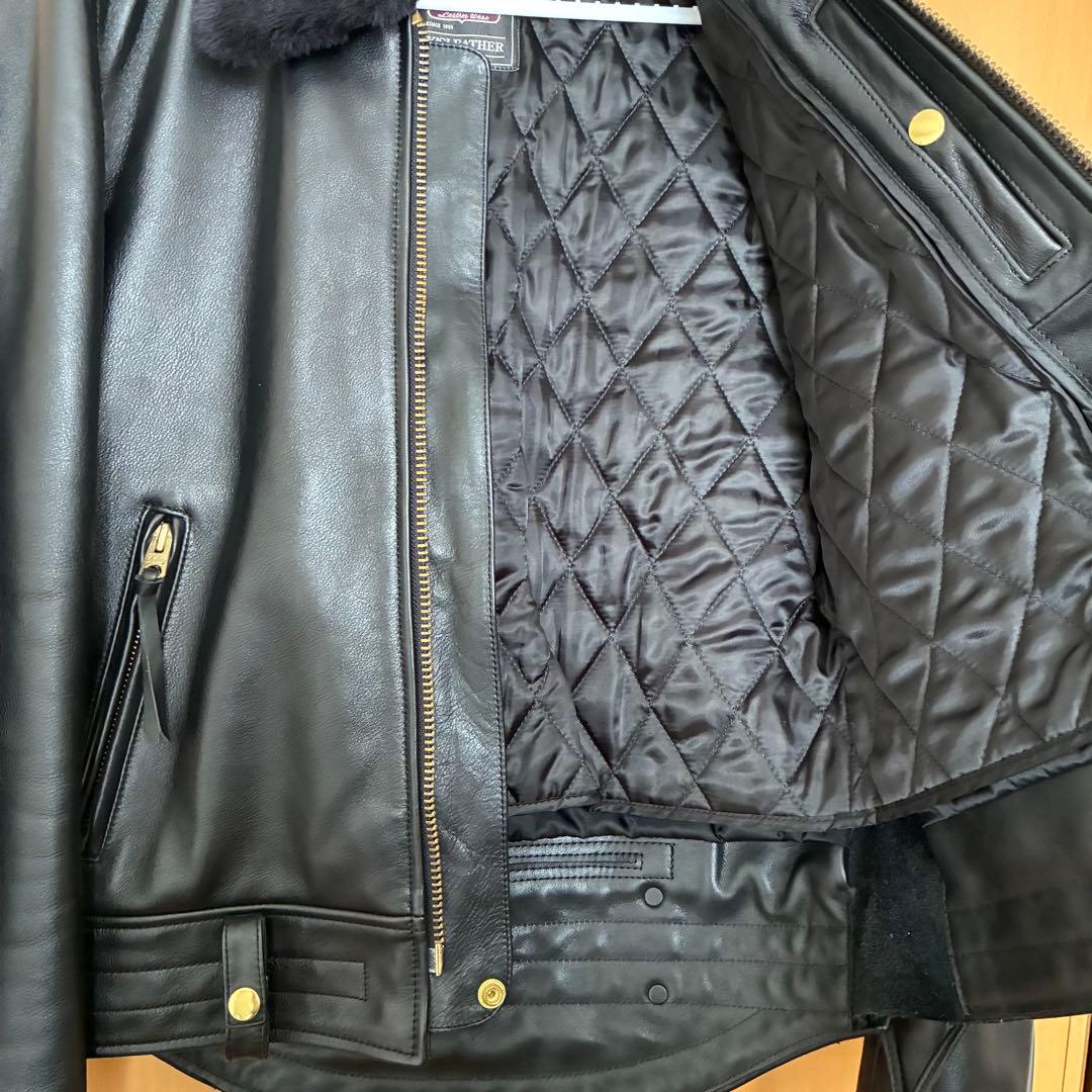 【美品】カドヤ KADOYA 黒 レザー シングルライダースジャケット Lファー