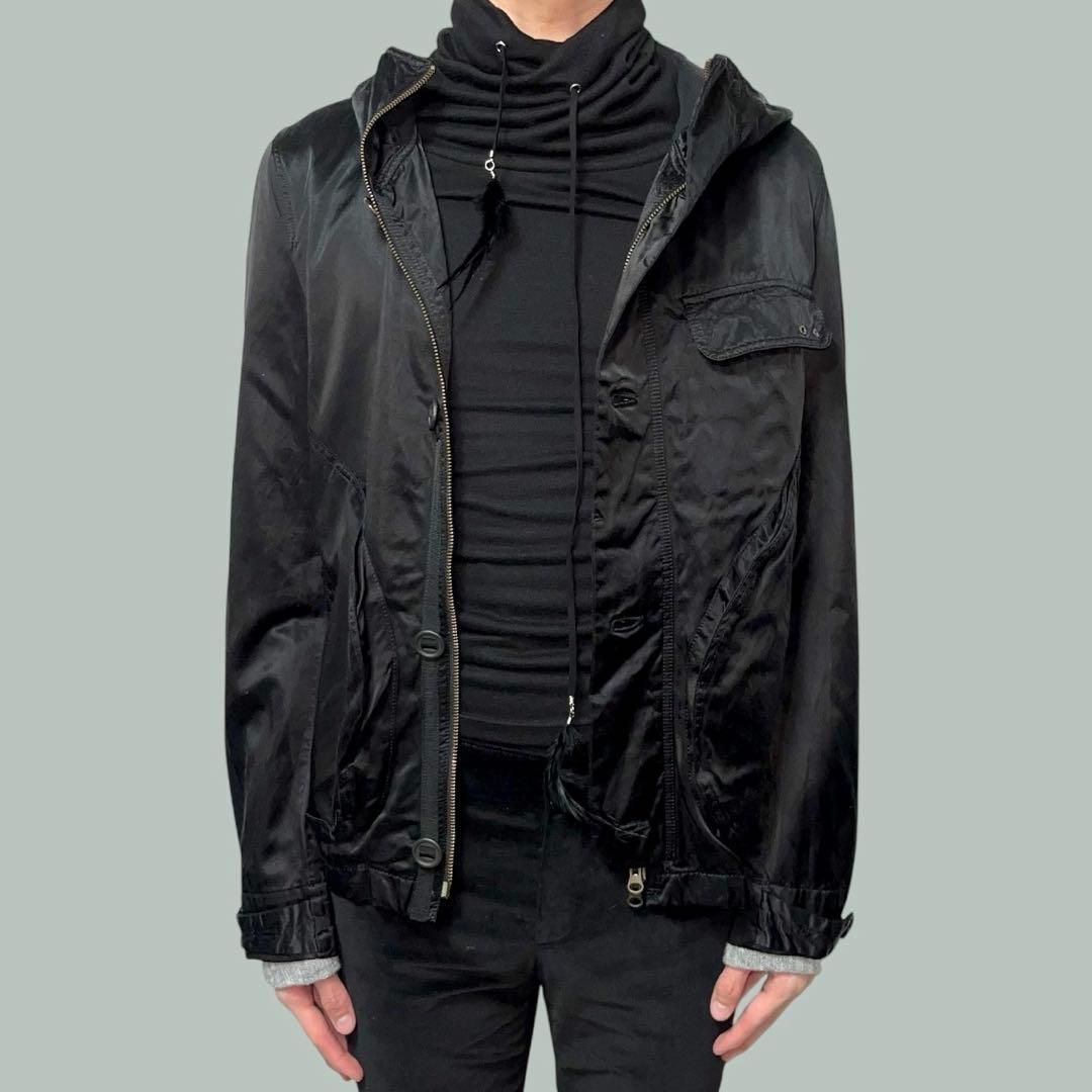 ジャケット・アウター Shiny black hoodie jacket