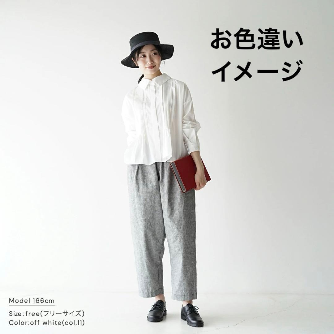 美品 ミズイロインド ピンタック ショート シャツ ワイド ブラウス サックス