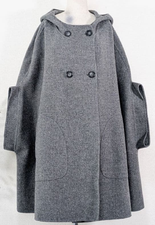 美品　ツモリチサト フーデッド ポンチョ コート ウール Aライン ブラック