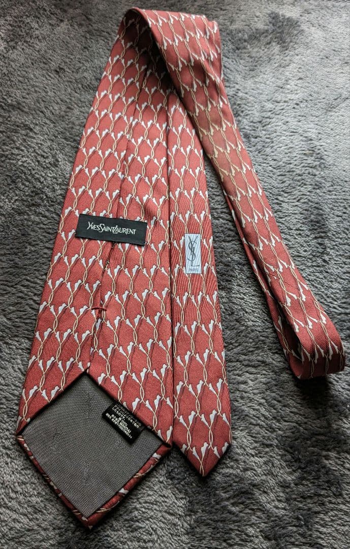 YSL ３点セット売り イヴ・サンローラン ネクタイ＋パール付ピンブローチ+