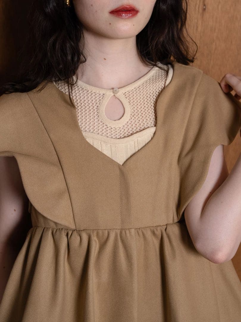 トップス euw nuances collar short gilet / camel