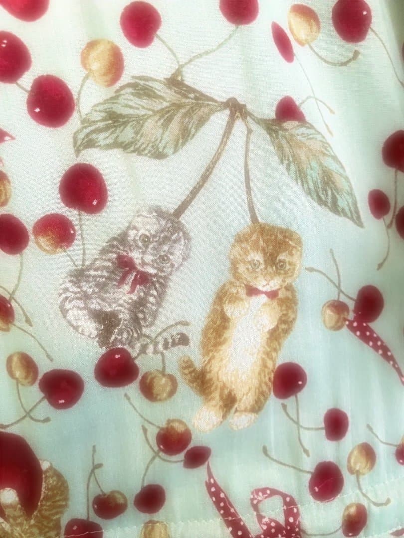 ピンクハウス　キャットチェリードロップ　ミント　ミディ丈ワンピース　青木美沙子