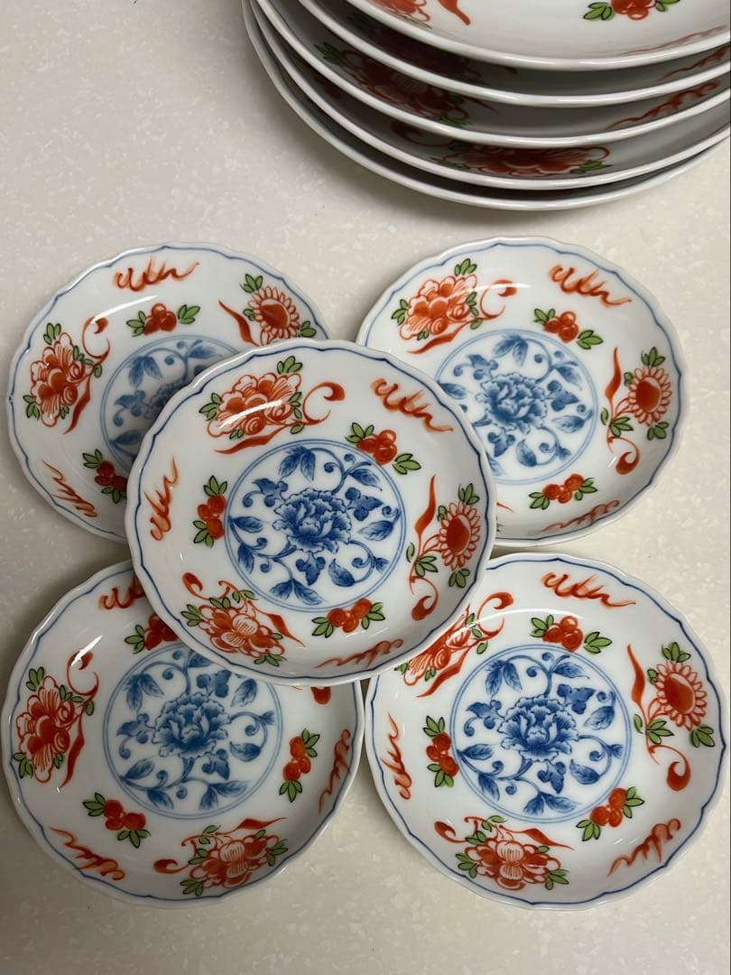 【美品】たち吉　橘吉　赤絵　中皿5枚&小皿5枚セット