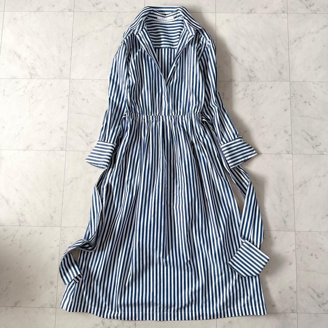 美品ღスピックアンドスパン ストライプ ロングシャツワンピース ウエストベルト