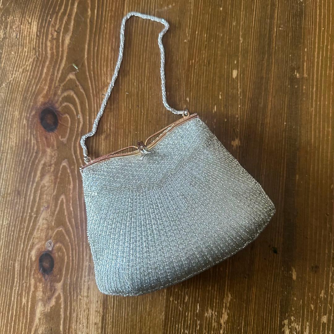 ☆美品☆皇室御用達 LUMYHashimoto パーティバッグ ビーズ シルバー