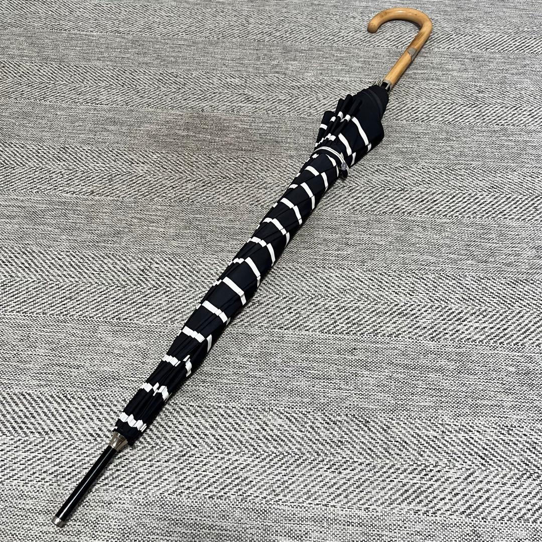 美品　ポロラルフローレン　ボーダーブラック　晴雨兼用　ジャンプ式長傘　一本傘