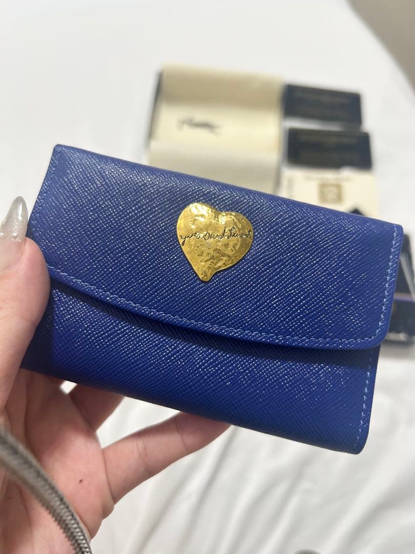 美品 イヴサンローラン キーケース レザー 6連 青 ブルー ハート 希少レア
