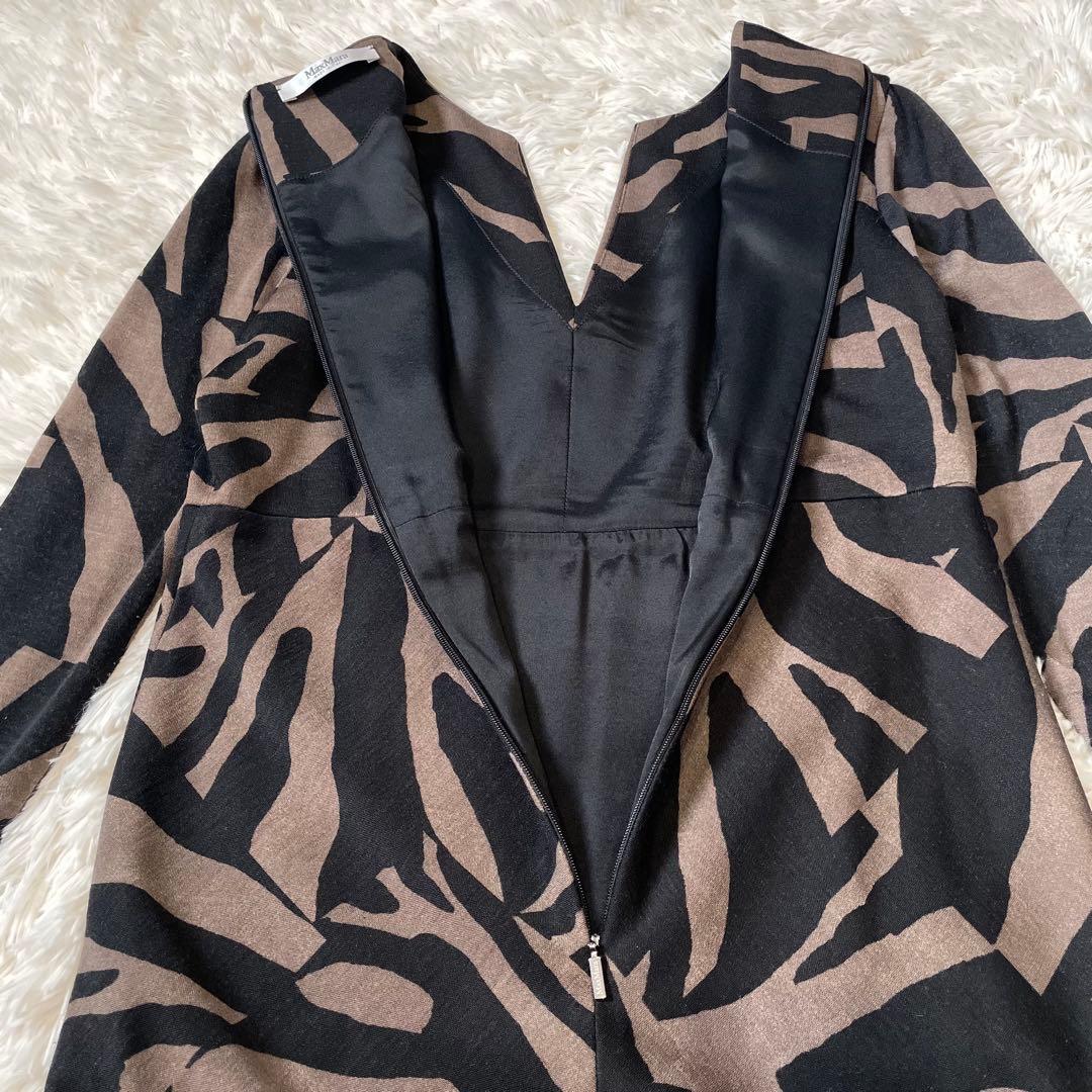Max Mara 総柄 ジャージーワンピース 40 M相当 黒×グレーベージュ