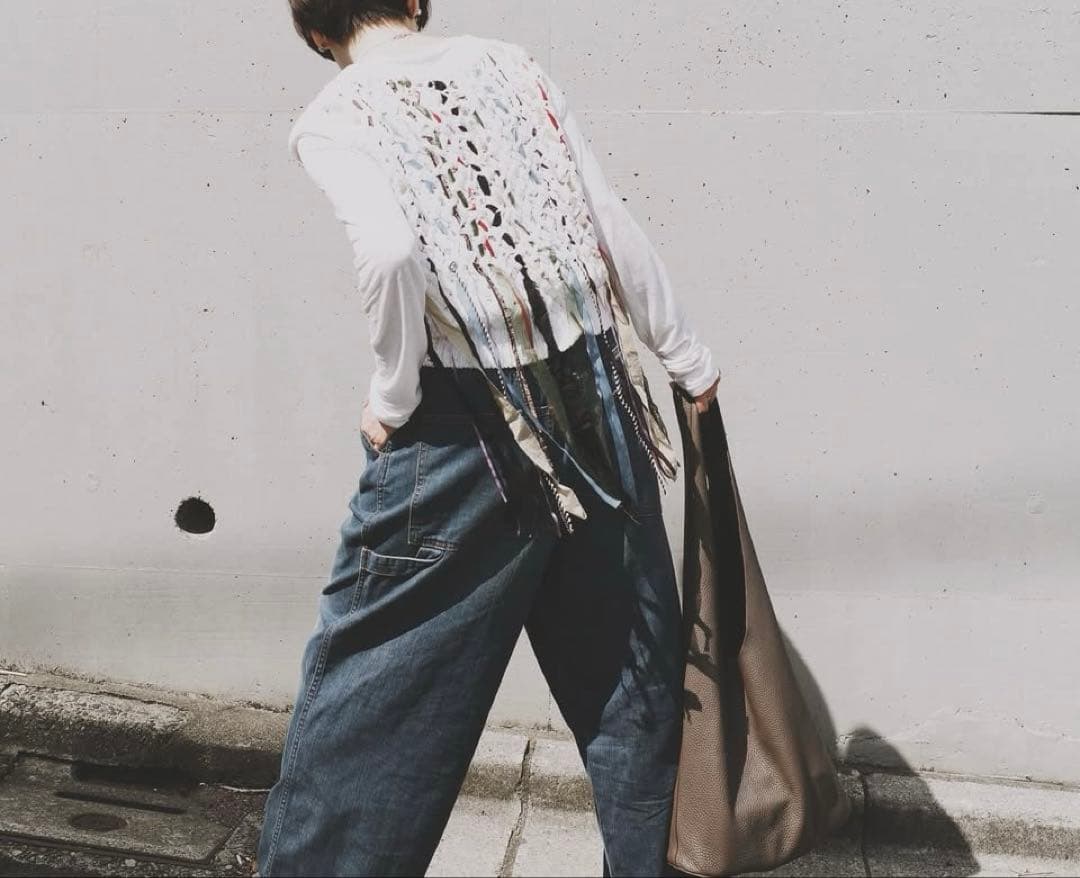 アキラナカ Lucia tape fringe knit pullover BK