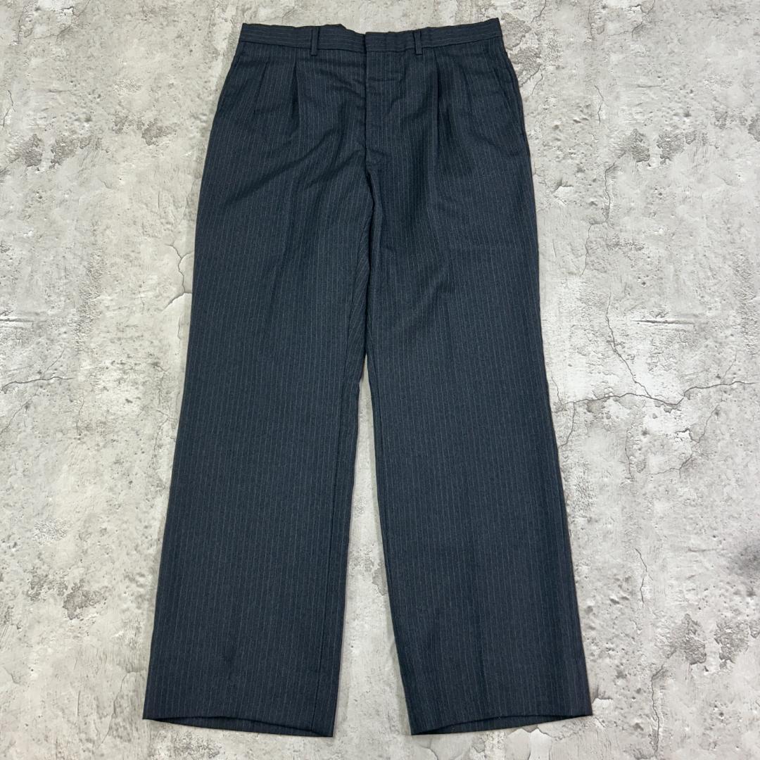 う*え様 90s　ピンストライプ　ワイドスラックス　太シルエット　古着　ダークグ