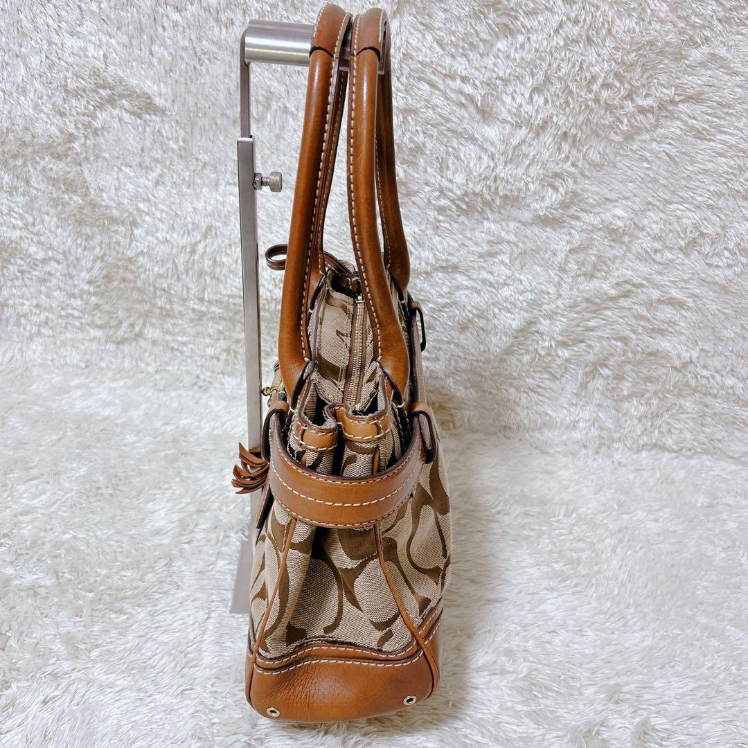 【美品】COACHコーチ　ハンプトンズストライプミディアムキャリーオール肩掛け