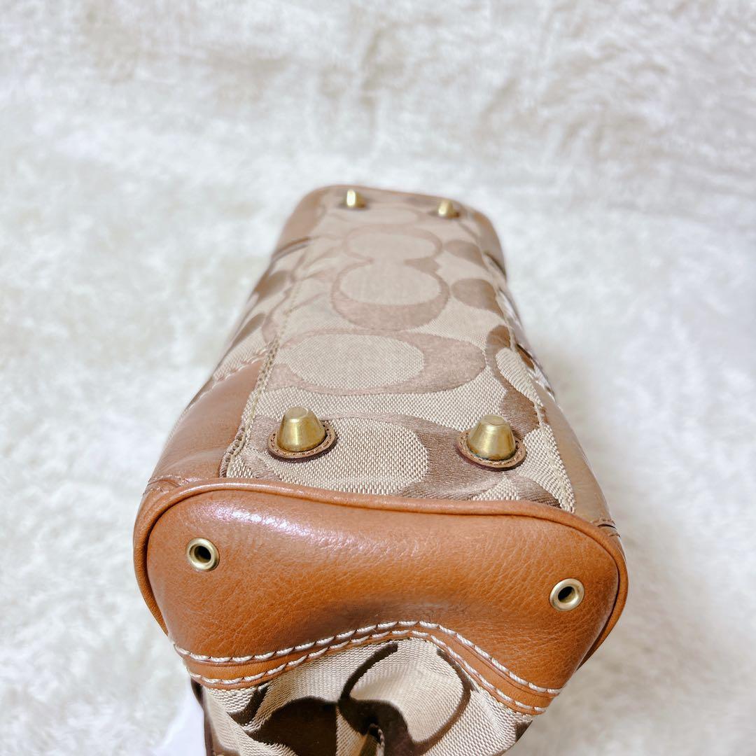 【美品】COACHコーチ　ハンプトンズストライプミディアムキャリーオール肩掛け