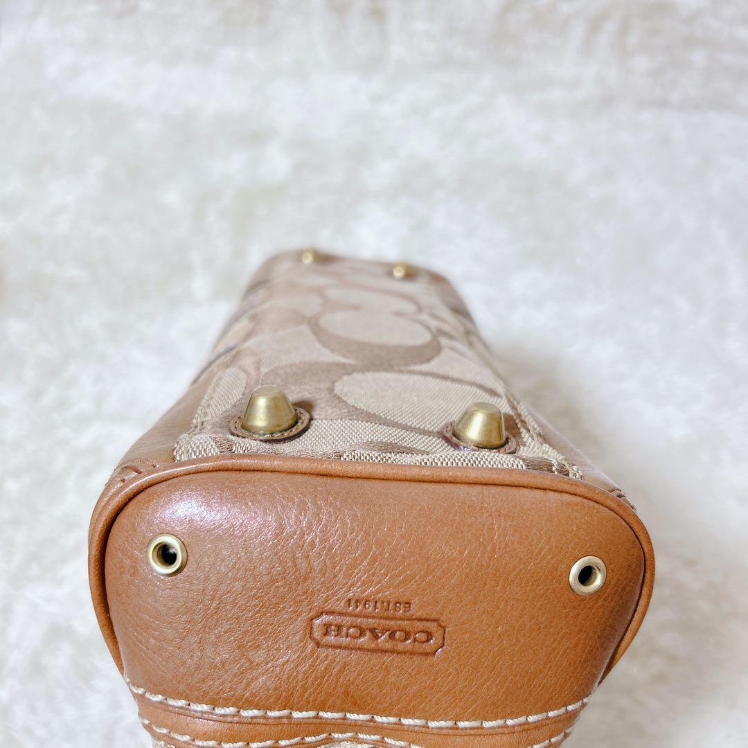【美品】COACHコーチ　ハンプトンズストライプミディアムキャリーオール肩掛け
