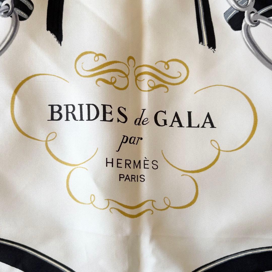 【美品】エルメス カレ90 BRIDES de GALA シルクスカーフ 黒
