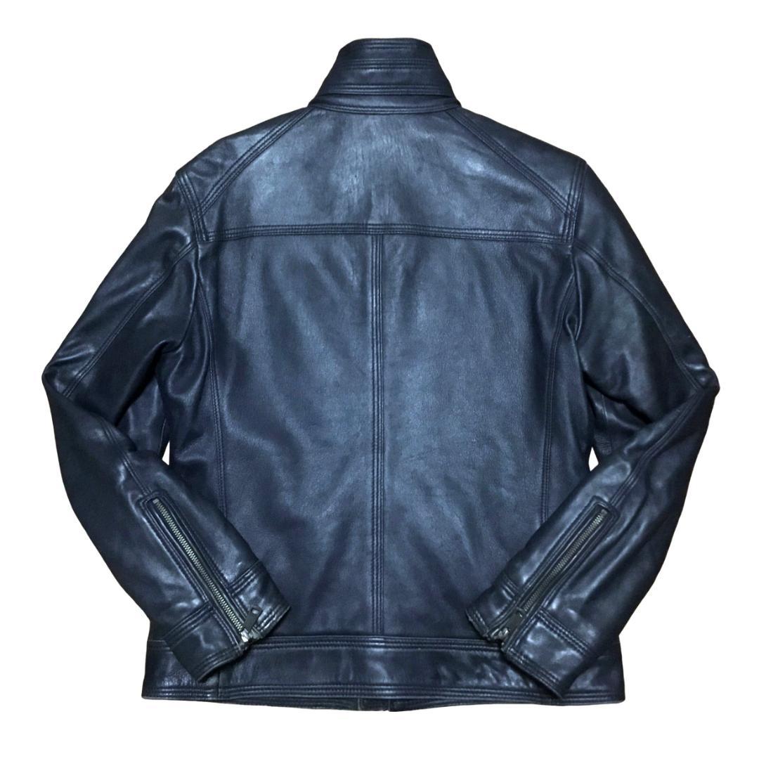 バーバリーブラックレーベル ラムスキンレザー ライダースジャケット M ネイビー