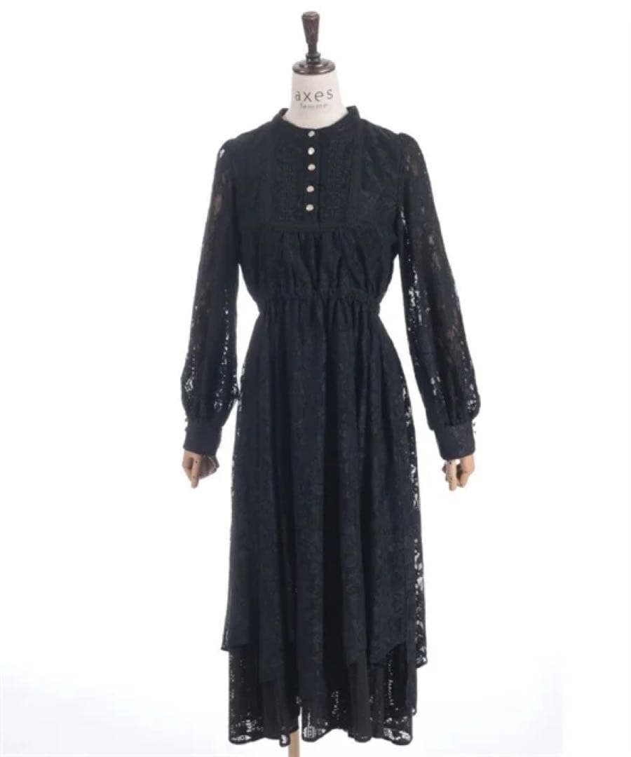 axes femme イレヘム総レースワンピース 黒