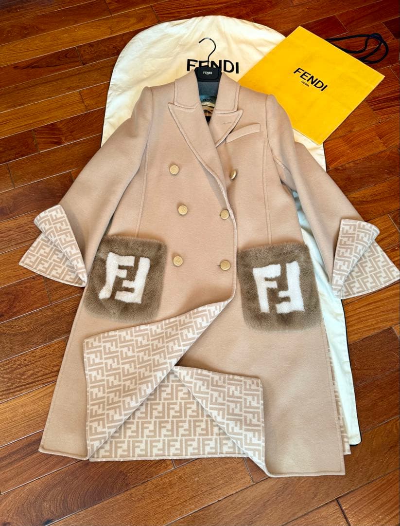 FENDI★フェンディ ミンクポケットコート36★FF柄