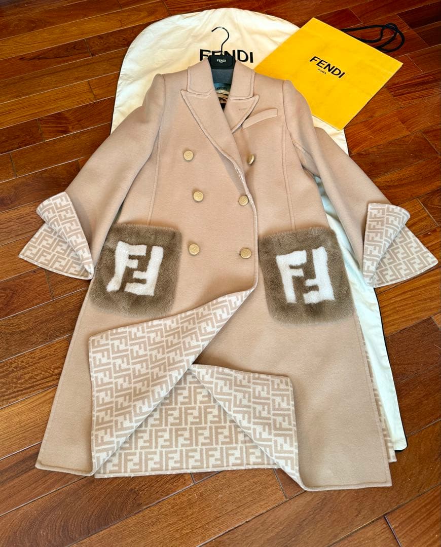 FENDI★フェンディ ミンクポケットコート36★FF柄