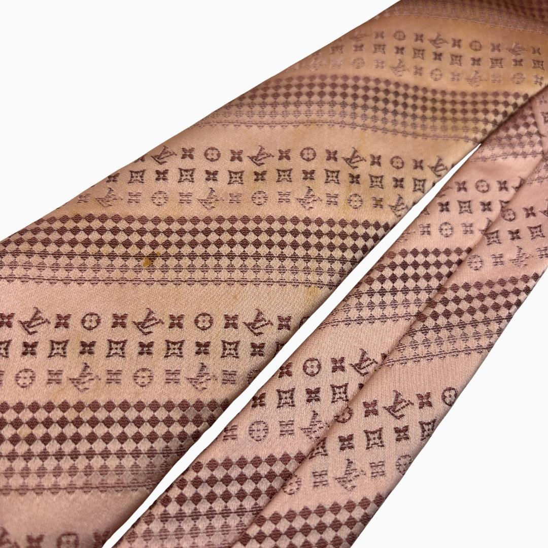 LOUIS VUITTON シルクネクタイ モノグラム ストライプ柄 ピンク