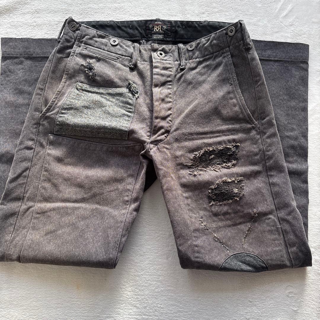 Ralph Lauren RRLダメージ加工デニムパンツ 29 ブラック！！